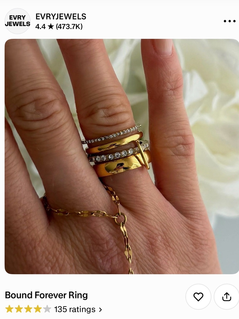 EVRYJEWELS Gold 'Bound Forever' Stacked Ring Set with Clear Stones